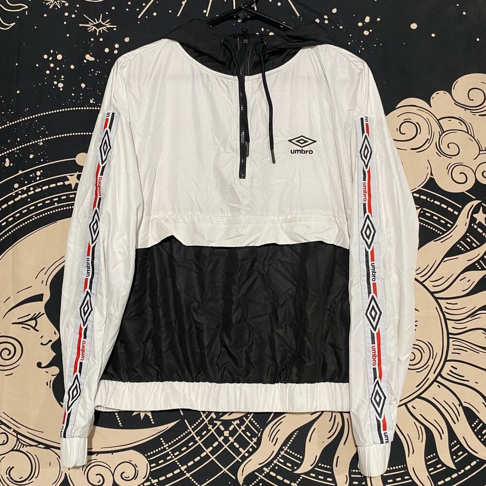 Umbro Windbreaker Jacket Men's L White Colorblock Polyester Activewear Soccer